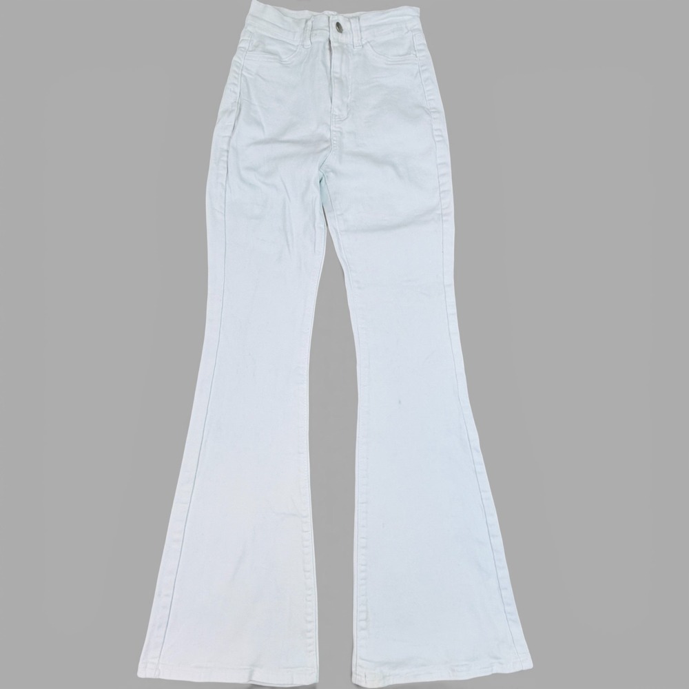 White Denim Jeans Women's Sz 24x32 Wide Bell Bottoms Bootcut Flare CT Unbranded